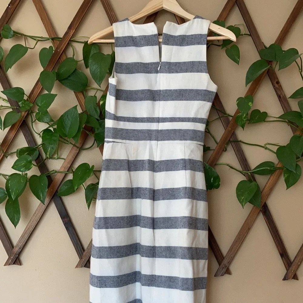J. Crew White and Gray Striped Sleeveless Sheath Dress